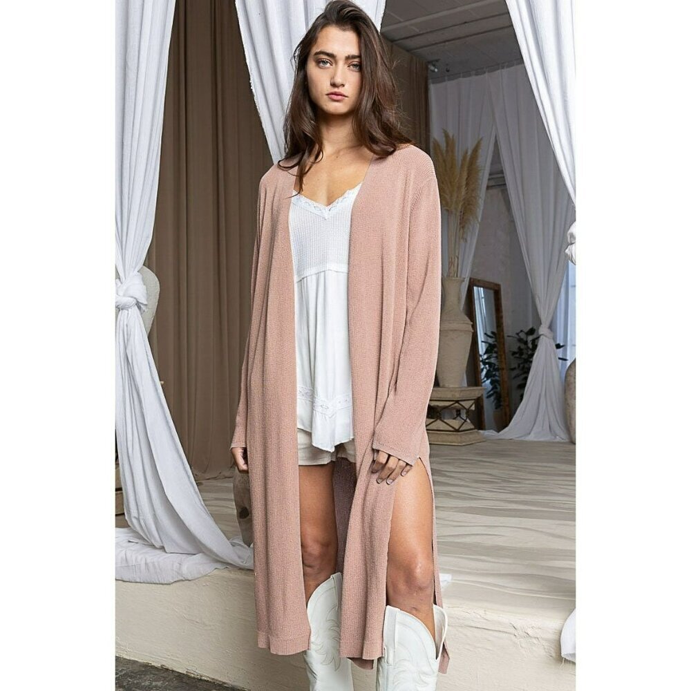 Plain Jane Long Basic Cardigan in Dusty Rose